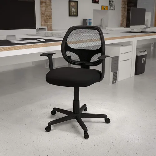 Miniatura 2 de Flash Furniture Flash Fundamentals Silla de oficina ergonómica giratoria de malla negra con brazos Negro