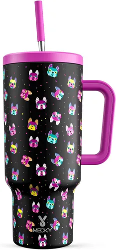 Miniatura 61 de Meoky - Vaso de 30 oz con asa, tapa y pajilla, taza de viaje térmica de acero inoxidable 100% a prueba de fugas, para portavasos, mantiene el frío
