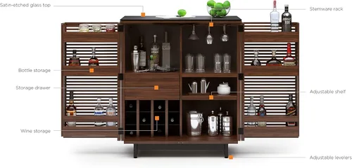 Miniatura 7 de BDI Furniture Corridor 5620-36 pulgadas - Armario de bar con puertas con rejillas, almacenamiento de vino y botellas, estante ajustable, cajón