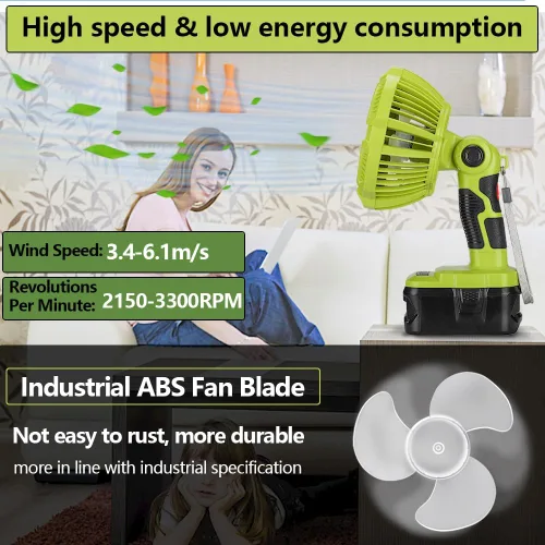 Miniatura 3 de Ventilador inalámbrico de 18 V compatible con batería Ryobi de 18 V, ventilador a batería para acampar con luz LED, control remoto, 3 modos