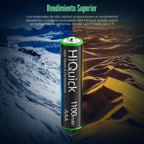 Miniatura 8 de HiQuick Pilas AAA recargables paquete de 8, baterías AAA triples NiMH de 1100 mAh precargadas