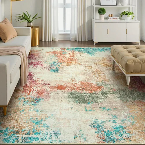 Miniatura 14 de Lahome - Alfombra abstracta de 3 x 5 pies, alfombra lavable azul gris para entrada sin deslizamiento, alfombra moderna de pelo bajo y suave