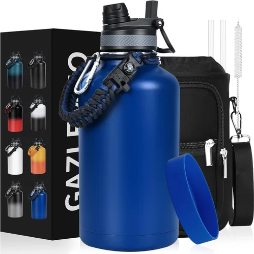 Miniatura 15 de GAZLEMHO Botella de agua aislada de 40 onzas con pajilla y boquilla, tapa 2-en-1, acero inoxidable de triple pared al vacío, fría durante 48H, a