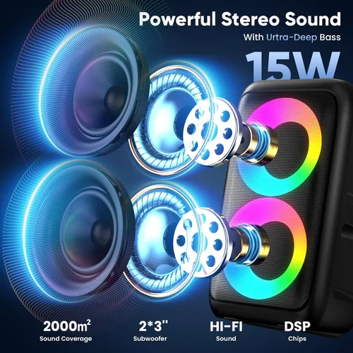 Miniatura 5 de Máquina de karaoke para adultos y niños, altavoz Bluetooth portátil con 2 micrófonos inalámbricos, modo TWS y luz LED, sistema PA de batería de 10
