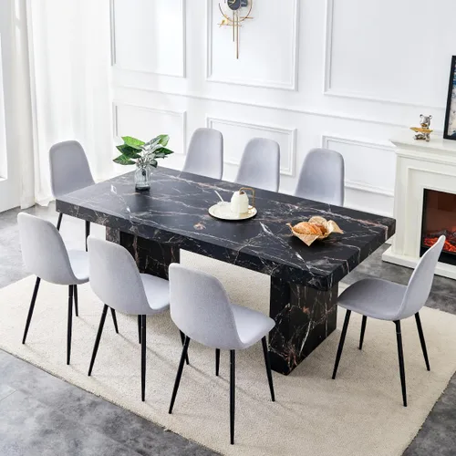 Miniatura 17 de gopop Rustic Modern 79" Rectangular Dining Table, Solid Wood Farmhouse Kitchen Table with Sturdy Legs, Wooden Dining Room Table for 6–10 People