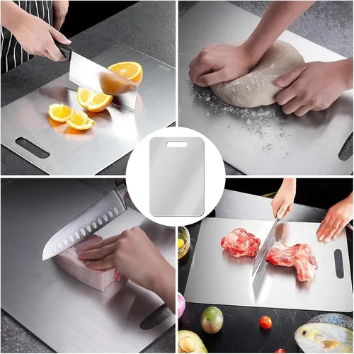 Miniatura 7 de Tabla de cortar de titanio, tablas de cortar de acero inoxidable para cocina, tablero de titanio de grado alimenticio de doble cara para cortar