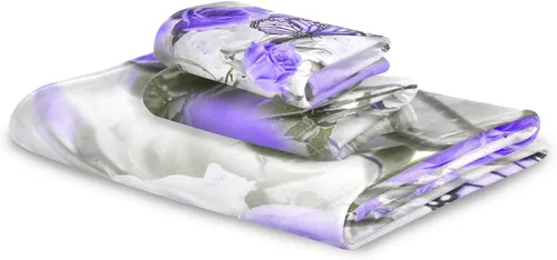 Miniatura 7 de ALAZA Juego de 3 toallas de baño de flores de iris de mariposa morada, 1 toalla de baño, 1 toalla de mano, 1 toallita decorativa, suave, de lujo