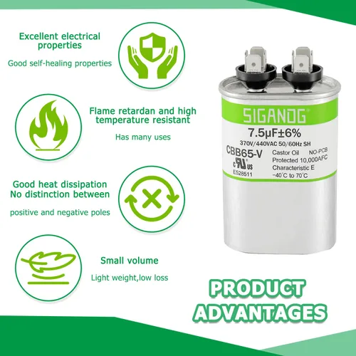 Miniatura 5 de 7.5uF 7.5 MFD 370V o 450V CBB65 Capacitor de Marcha y Arranque 7.5 uF 370 450 Voltios VAC para Condensador de Solo Frío o Bomba de Calor Aire