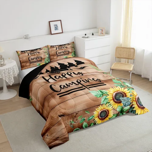 Miniatura 5 de Erosebridal Juego de edredón tamaño individual de animales del bosque, juego de ropa de cama de oso marrón para niños y niñas, edredón de plumón