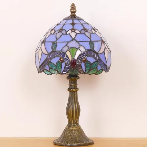 Miniatura 8 de Pequeña lámpara Tiffany Mini lámpara de mesa de vitral, lámpara de acento de mesita de noche, memoria, condolencias de 8 x 14.5 pulgadas