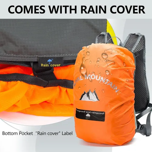 Miniatura 3 de Mochila de bicicleta con cubierta para lluvia, mochilas de ciclismo de montaña, mochila ligera plegable impermeable para viajes, mochila pequeña Gris