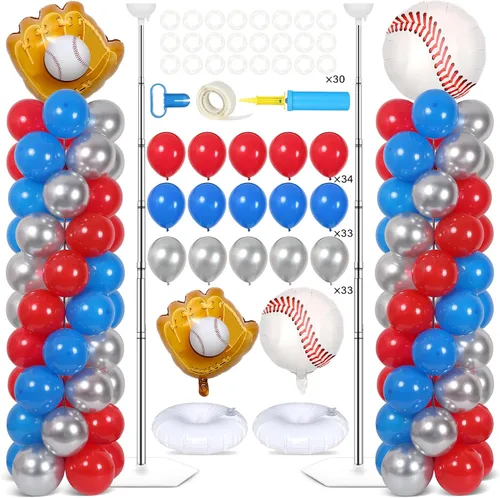 Miniatura 8 de Juego de 2 soportes de columna de globos nocturnos de película con 102 globos de aluminio de palomitas de maíz, soporte de torre ajustable de 5.57