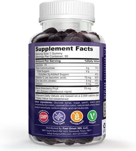 Miniatura 8 de Feel Great Kids - Gomitas de saúco con zinc y vitamina C Apoyo inmunológico Sambucus Saúco Multivitaminas veganas para niños con sabor a bayas