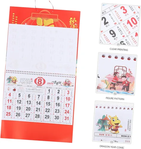 Miniatura 3 de STOBOK Calendario de pared chino 2024 Calendario de Año Nuevo Año Lunar del Dragón Calendario colgante Calendario mensual Lágrima Calendario diario