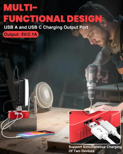 Miniatura 4 de LIVOWALNY Luces de Trabajo LED Compatibles con Batería Milwaukee de 18V, 100W 10000LM Luz de Inundación de 7" Portátil con Puerto de Carga USB