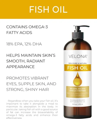 Miniatura 2 de velona - Aceite de pescado omega-3, 8 onzas líquidas, aceite portador 100% puro y natural, refinado, vitamina E, D, omega-3, cocina, cara, cuerpo