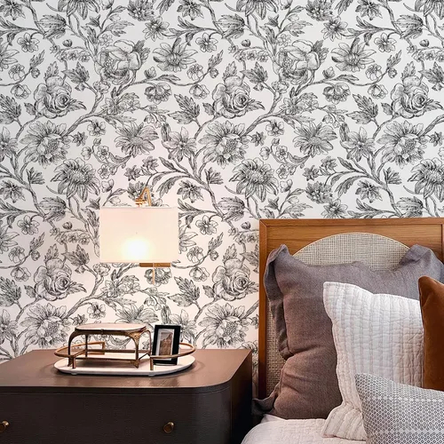 Miniatura 7 de Cohoo Home Papel tapiz floral en blanco y negro, papel de contacto para armarios y cajones, papel de contacto floral de girasol, autoadhesivo