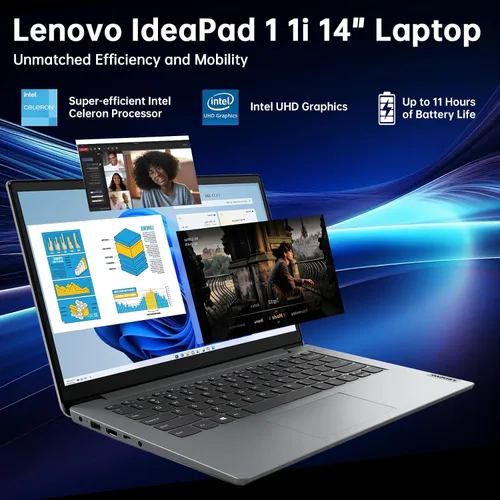 Miniatura 6 de Lenovo IdeaPad 1 1i - Laptop de 14 pulgadas con Microsoft 365 de 1 año, procesador Intel, 4 GB de RAM, 128 GB eMMC + 128 GB SSD, lector de tarjetas