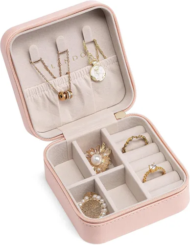 Miniatura 88 de Vlando Regalos de boda – Organizador de viaje de joyería pequeña de piel sintética, estuche de viaje para anillo, mini joyero para aretes, collar