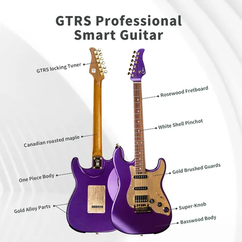 Miniatura 6 de GTRS Kit de guitarra eléctrica inteligente S900 con transmisor inalámbrico UHF, sistema inteligente de guitarra de práctica con 126 tipos de Púrpura