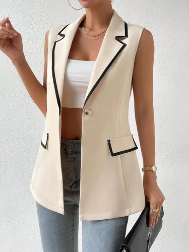 Miniatura 3 de WDIRARA Chaleco casual para mujer, con cuello en V, sin mangas, con botones frontales