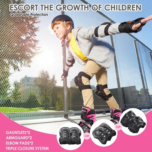 Miniatura 5 de Patines para niños con 6 almohadillas de protección, patines de tamaño ajustable para niños principiantes, patines para niños pequeños con 8 ruedas