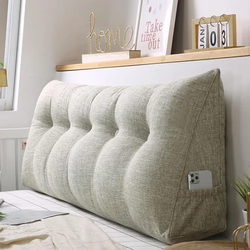 Miniatura 9 de Almohada triangular grande para cabecero de lectura, almohada de lino y algodón para sofá cama, cojín de apoyo de posicionamiento con funda Rojo