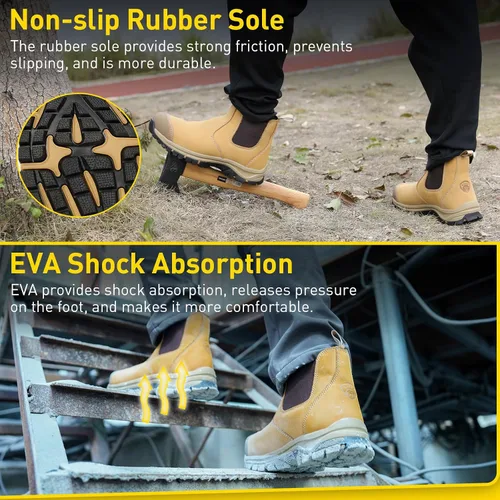 Miniatura 3 de OUXX Botas de trabajo Chelsea con punta de acero para hombre, botas de seguridad sin cordones, cuero impermeable, suela antideslizante, entresuela