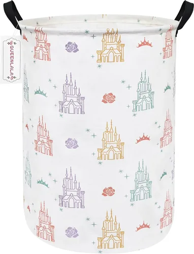 QUEENLALA Cesta de almacenamiento grande, cesta de lavandería, baño, decoración del hogar, cesta de almacenamiento redonda plegable, para niños y