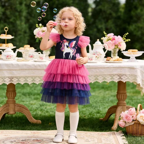 Miniatura 4 de DXTON Toddler Girls Tutu Dress: Cotton Bodice Layered Tulle Skirt, Mermaid Sparkle Birthday Party Dress for Kids 3–8 Years