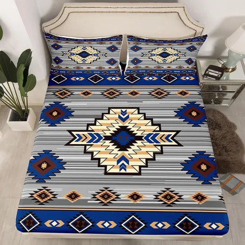 Miniatura 47 de Homewish Western Fitted Sheets Twin Size (No Flat),Retro Country Tribal Bedding Set 2Pcs,Kids Girls Boys Room Decor,Southwest Aztec Stripes Bed