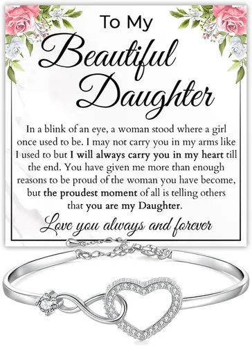 Miniatura 19 de Pulsera Para Mi Hija, Pulsera Corazón Infinito Para Hija De Mamá, Regalo De Joyería Para Hija De Mamá O Papá Con Tarjeta De Mensaje Y Caja Con