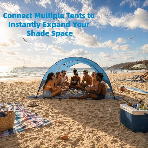 Miniatura 7 de Toldo para sombrilla de playa mejorado 2026 con protección UV UPF 50+, tienda de playa portátil para sol, ventilación de 360°, 4 bolsas de arena