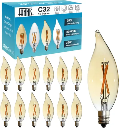 Miniatura 9 de Paquete de 6 bombillas LED de punta de llama C32 de reemplazo, 2 W equivale a 20 W, foco Edison de filamento cálido 2200 K, bombilla de candelabro