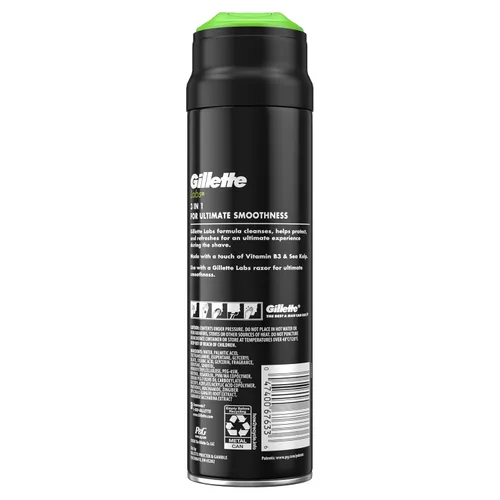 Miniatura 10 de Gillette Labs - Gel de afeitar espumoso rápido para hombres, sin alcohol, tinte y parabenos con vitamina B3 y algas marinas, refresca y calma