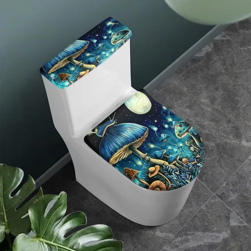 Miniatura 34 de Flashideas Juego de cubierta para tanque y tapa de inodoro con estampados de patas de perro coloridas - Elástico, se adapta a la mayoría de tanques