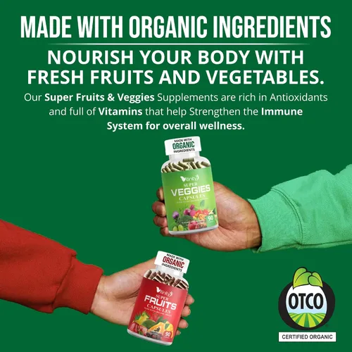 Miniatura 7 de Fabricado con cápsulas orgánicas de frutas y verduras, suplemento vitamínico vegetal superalimento para mujeres y hombres, mezcla de frutas