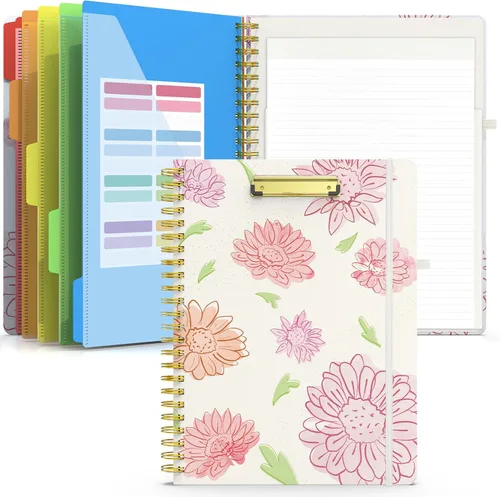 Miniatura 10 de Sooez Folio portapapeles con bloc de notas recargable, carpeta con 10 bolsillos de almacenamiento para tamaño carta, cuaderno portapapeles