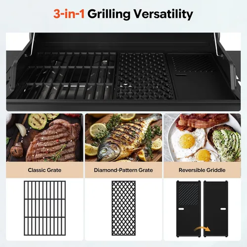 Miniatura 3 de Brand-Man - Parrilla de gas propano de 4 quemadores con quemador lateral infrarrojo, parrilla de barbacoa total de 52,000 BTU con rejillas y plancha
