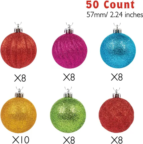 Miniatura 3 de Every Day is Christmas - Juego de adornos de Navidad de 50 unidades de 2.24 pulgadas (57 mm), juego de adornos inastillables para el árbol de Lilac