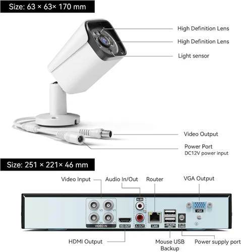 Miniatura 7 de Sistema de cámara de seguridad con cable para exteriores, 4CH 5MP Lite AHD DVR con disco duro de 500G, 4 x 3MP cámara CCTV con cable, kit DVR