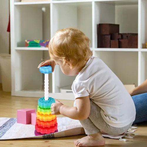 Miniatura 7 de Juguete giratorio apilable para niños, torre arco iris, ruedas giratorias de doble color, plástico ABS fuerte sin BPA, educación temprana, diversión
