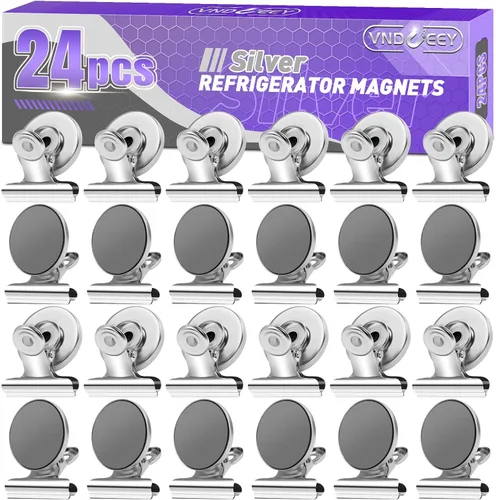 Miniatura 12 de VNDUEEY Paquete de 6 imanes para refrigerador, imanes para refrigerador, clips magnéticos negros, imanes para pizarra blanca, clips magnéticos