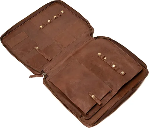 Miniatura 4 de MONZA Cartera de negocios para hombres y mujeres – Cremallera de piel de cabra de primera calidad cerrada, cartera ejecutiva, organizador