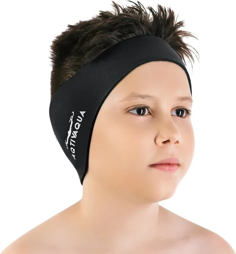 AqtivAqua Diadema de natación para niños, adultos, hombres, mujeres, niños pequeños, tapones para los oídos (color negro, tamaño: M)