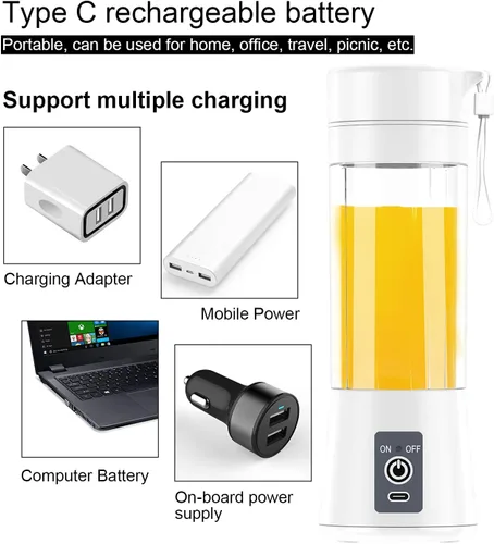 Miniatura 3 de Licuadora portátil Licuadora personal Mini Batidos Batidos Juicer Cup USB Recargable Blanco