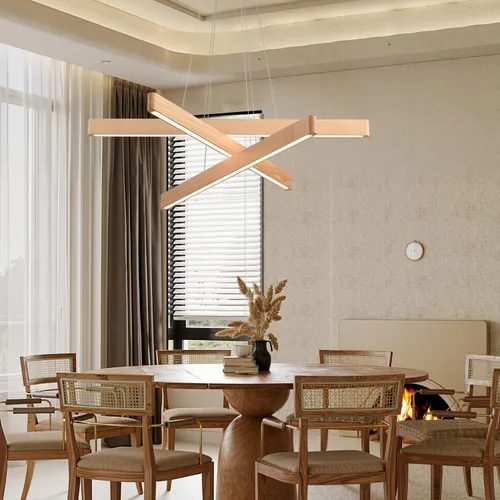 Miniatura 7 de Lámpara colgante lineal natural de madera maciza de 3 luces, moderna lámpara colgante LED regulable, candelabro para mesa de comedor, isla