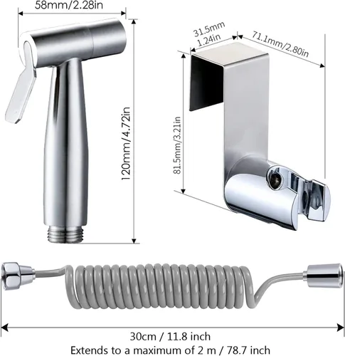 Miniatura 2 de Paquete de 3 pulverizadores de bidé de mano, rociador de mano de acero inoxidable con gancho para tanque de agua y manguera de ducha para lavado