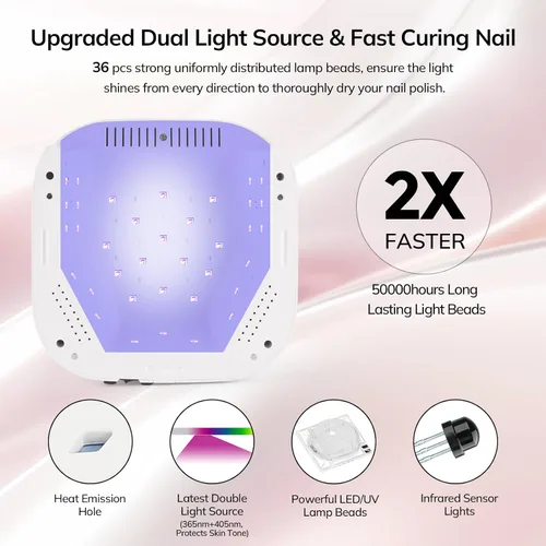 Miniatura 3 de Lavinda Lámpara de uñas LED UV de 54 W, luz de uñas de gel inalámbrica, lámpara UV recargable para uñas, secador de uñas LED profesional con rosado