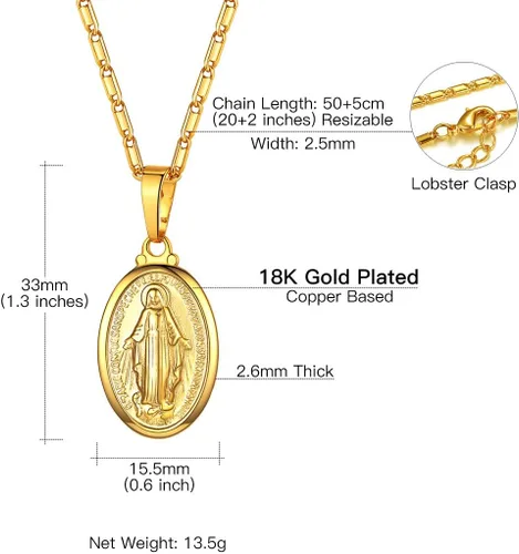 Miniatura 11 de Suplight 925 Stelring - Collar de plata virgen maría, joyería cristiana, medallón ovalado, collar con colgante (con caja de regalo)